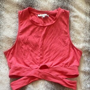 Love Tree Ribbed Cropped Tank Top in Coral Pink